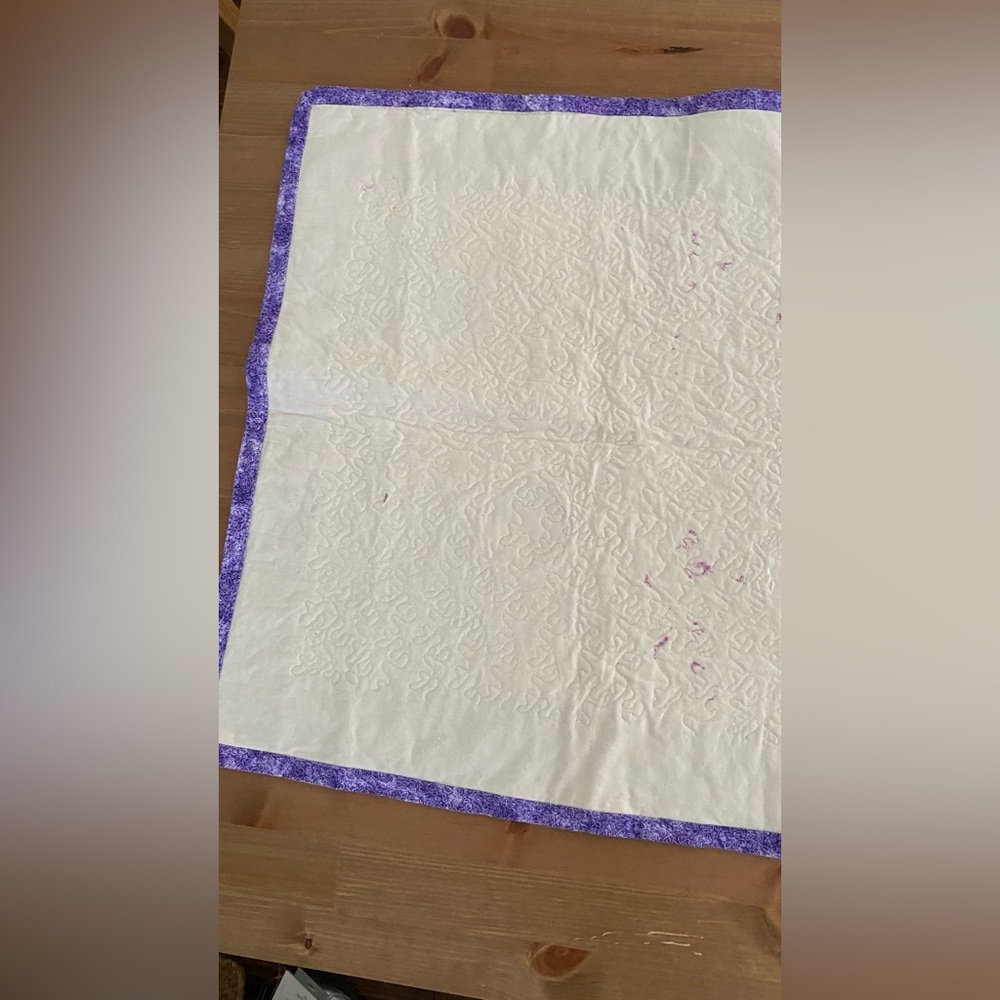 Quilted Handmade Table Runner Wildflower Pattern Beige Purple Green 41.5" X 21" - Picture 12 of 16